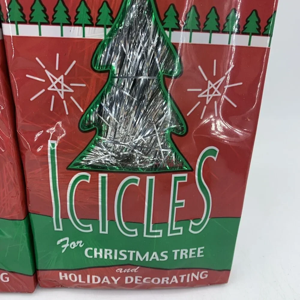 Vtg Brite Star Christmas Tree Tinsel Foil Icicle Silver Strands 18” MCM Set/2